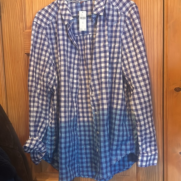NWT Pilcro by Anthropologie long sleeved button up shirt ombré & pocket-XL - Picture 6 of 9